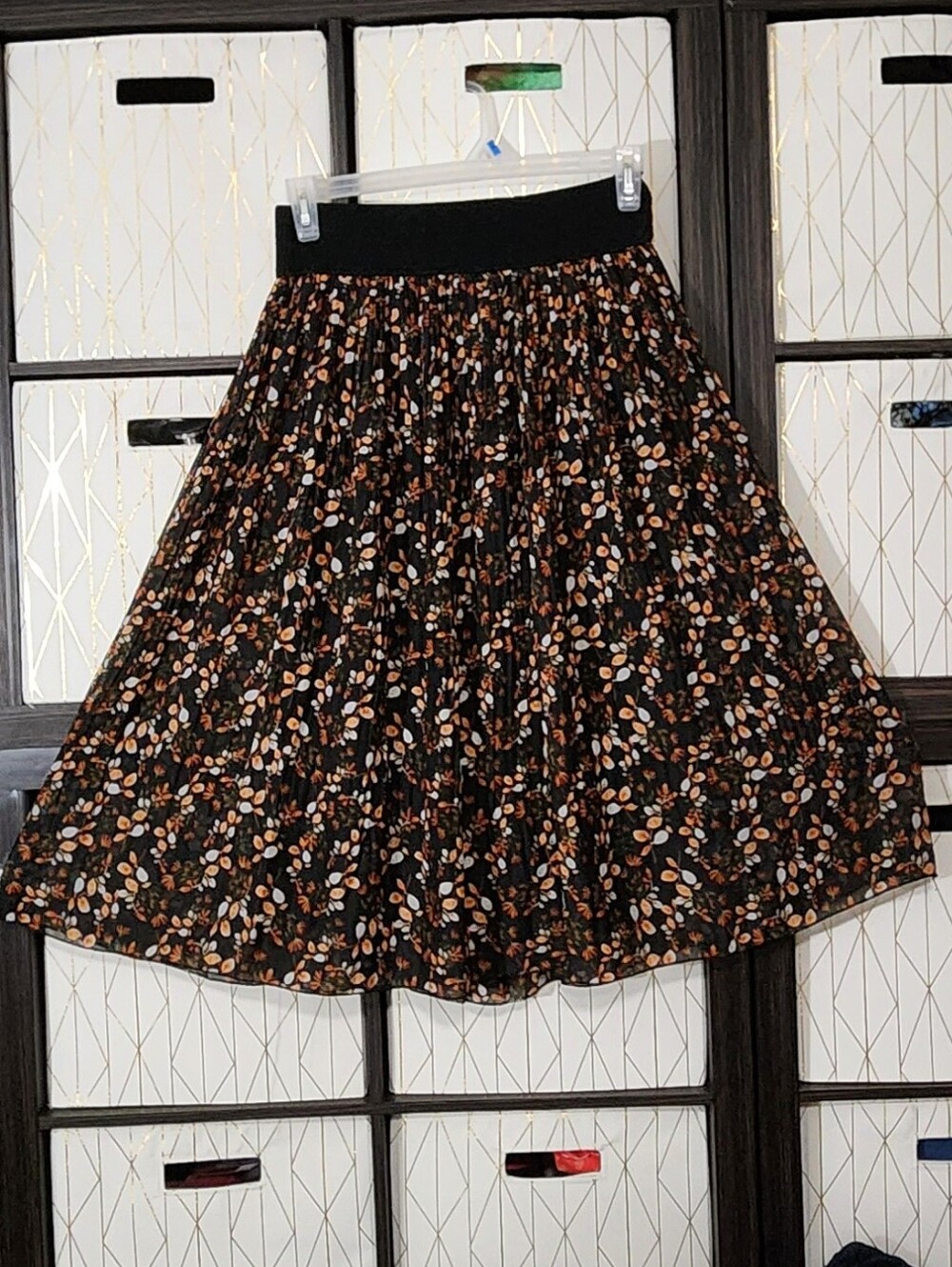 Metro Wear Black Floral Circle Skirt with Orange & Cream Accents